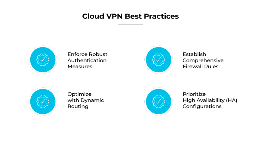 Meilleures pratiques en matière de VPN cloud : authentification, règles de pare-feu, routage dynamique, priorisation des configurations HA.