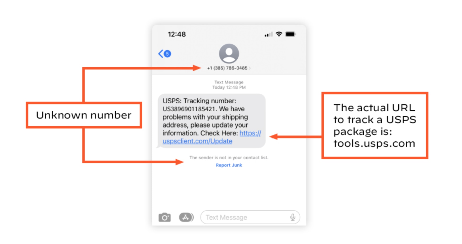 Capture d'écran d'une tentative de smishing
