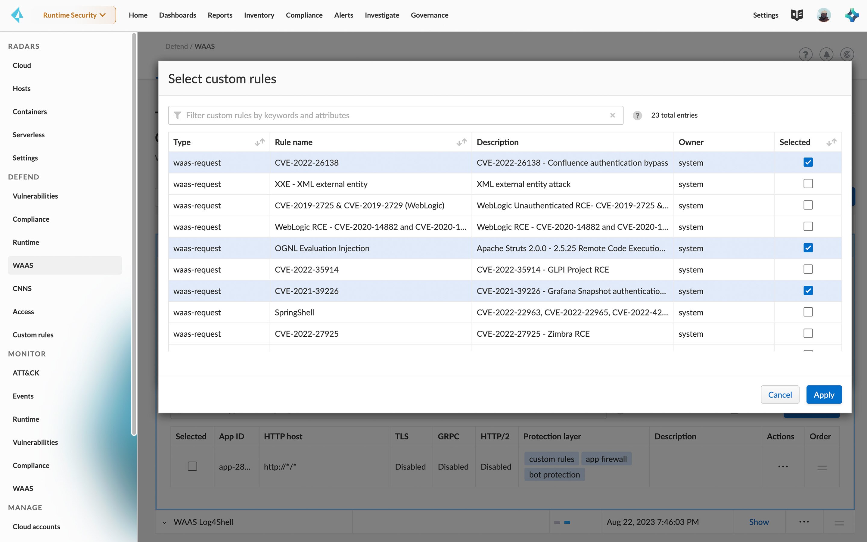 Création de politiques dynamiques (virtual patching)