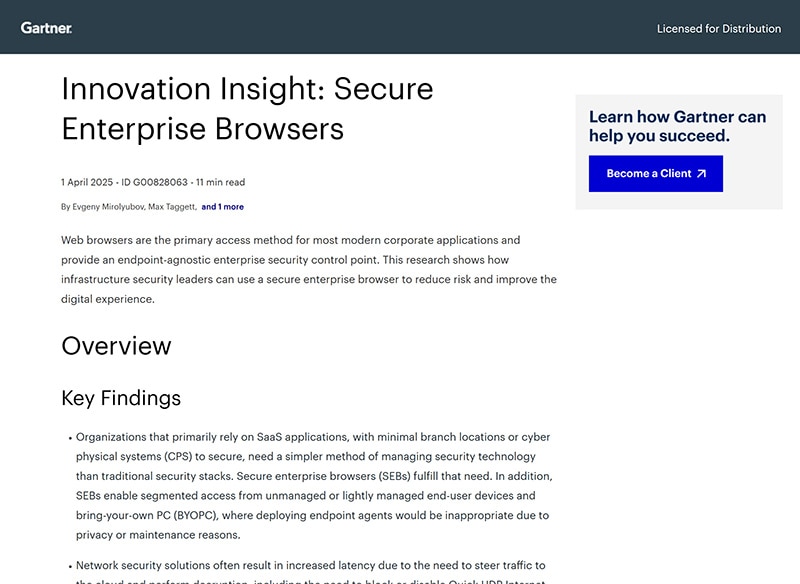 Gartner<sup>&reg;</sup>, Innovation Insight : navigateurs d’entreprise sécurisés